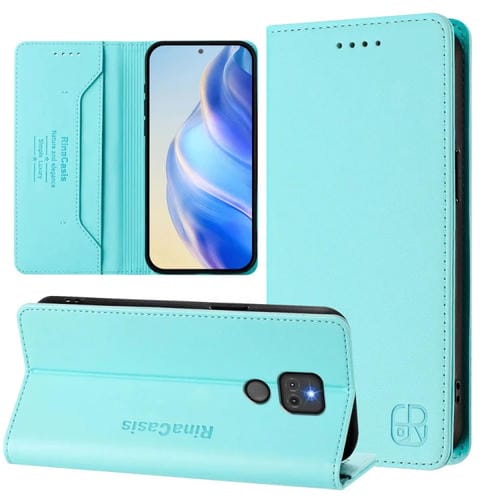 Funda de Cuero Motorola Moto G Play 2021 Rc01 con Doble Pliegue y Succión Magnética (Verde Menta)