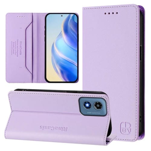 Funda de Cuero con Doble Pliegue y Succión Magnética para Motorola Moto G Play 2024 y Moto G 5G 2024 Rc01 (Morado Claro)