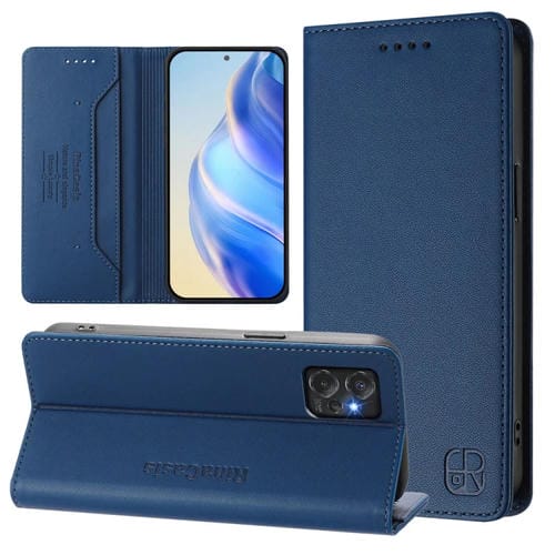 Funda de Cuero Motorola Moto G Power 2023 Rc01 con Doble Pliegue y Succión Magnética (Azul Oscuro)