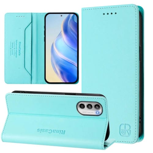 Funda de Cuero Motorola Moto G52 4G G82 5G G71S 5G Rc01 Doble Pliegue Succión Magnética (Verde Menta)