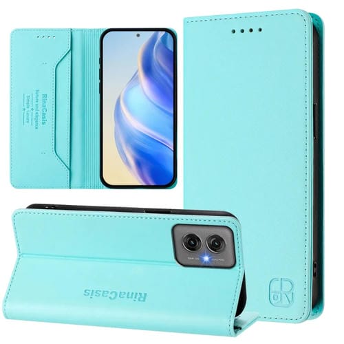 Funda de Cuero con Doble Pliegue y Succión Magnética Rfid para Motorola Moto G55 Rc01 (Verde Menta)
