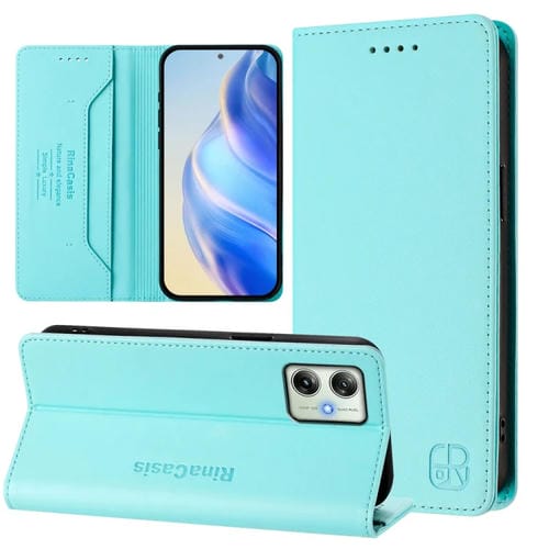 Funda de Cuero Motorola Moto G64 5G G54 G54 Power Rc01 con Doble Pliegue Succión Magnética Rfid (Verde Menta)