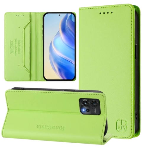 Funda de Cuero Rfid para Motorola Moto G72 Rc01 con Doble Pliegue y Succión Magnética (Verde Hierba)