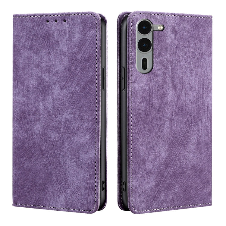 Funda de Cuero Magnética con Cepillo Antirrobo RFID para Fujitsu Arrows We2 Plus (Morado)