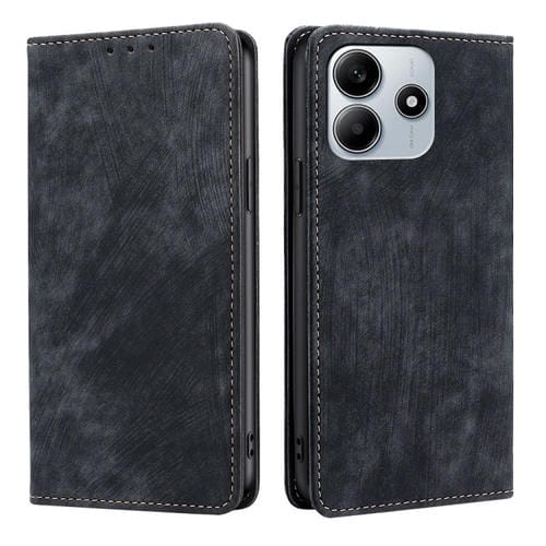 Funda de Cuero Magnética con Cepillo Antirrobo Rfid para Redmi Note 14 5G (Negra)