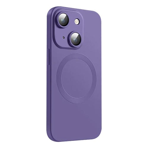Funda de Silicona LĂquida Magsafe para iPhone 15 Plus Textura de Cd (Morado Oscuro)