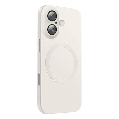 Funda de Silicona Líquida Magsafe con Textura de Cd para iPhone 16 (Blanca)