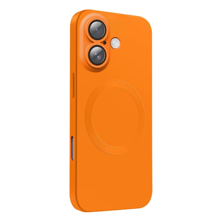 Funda de Silicona Líquida Magsafe para iPhone 16 Plus con Textura de Cd (Naranja)
