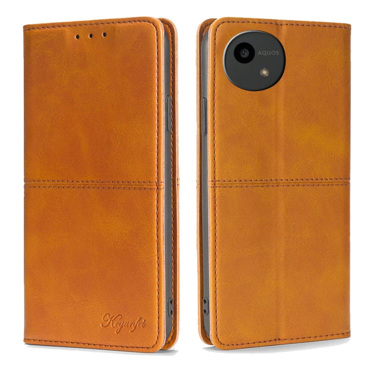 Funda de Cuero Magnética Textura de Vaca para Sharp Aquos Wish4 (Marrón Claro)