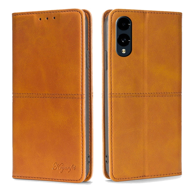 Funda de Cuero Magnética Textura de Vaca para Fujitsu Arrows We2 (Marrón Claro)