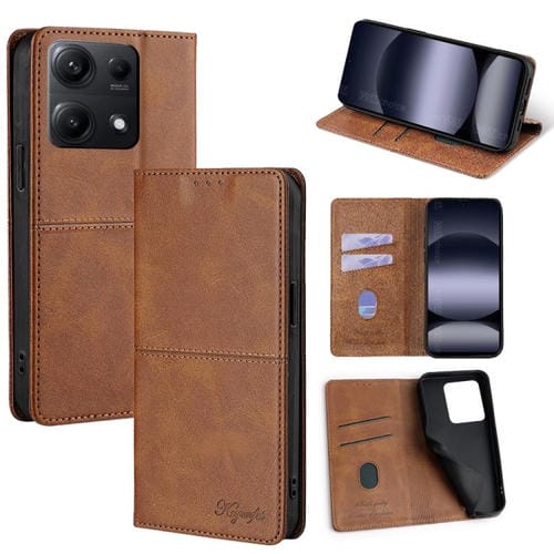 Funda magnética de cuero con textura de vaca para Redmi Note 14S 4G (marrón claro)