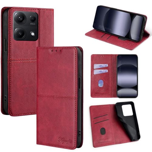 Funda magnética de cuero con textura de vaca para Redmi Note 14S 4G (roja)