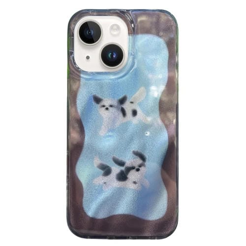 Funda TPU Doble Capa iPhone 15 Patrón Imd Gatos y Perros (Azul)