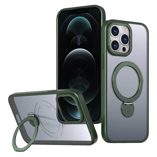 Funda para teléfono iPhone 12 Pro Wing Series Gen2 con soporte de anillo de metal Magsafe (Verde)