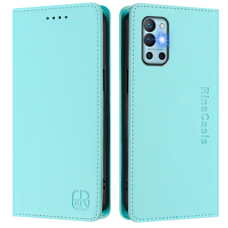 Funda de Cuero con Doble Pliegue y Succión Magnética para OnePlus 9R y 8T Rc01 (Verde Menta)