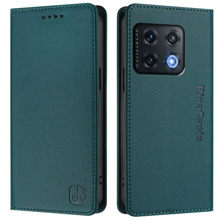 Funda de Cuero para OnePlus 10 Pro Rc01 con Doble Pliegue y Succión Magnética (Verde Oscuro)