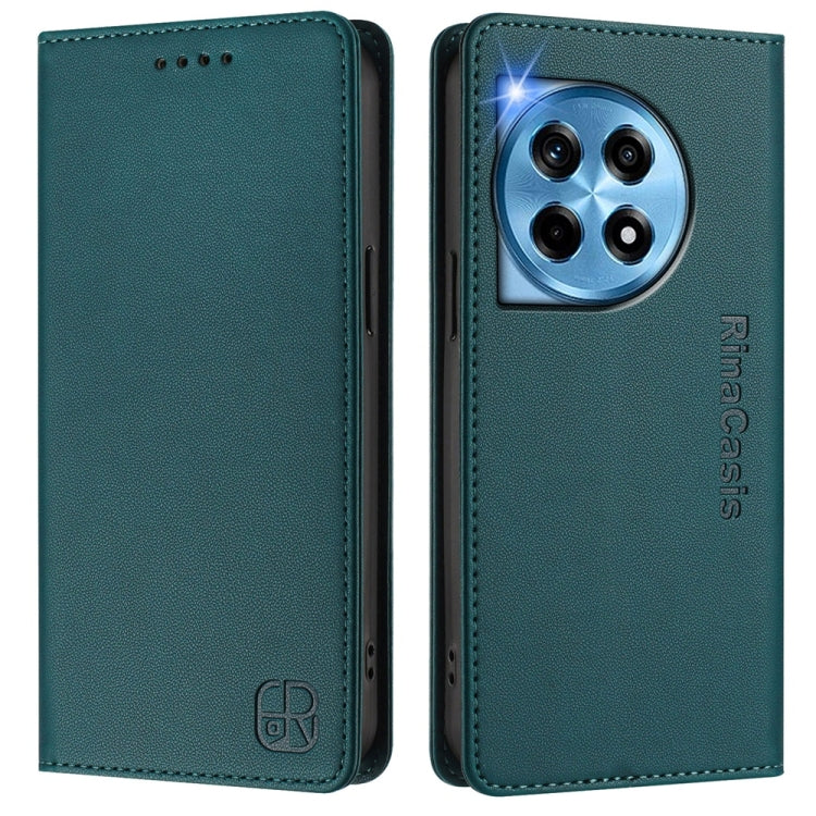 Funda de Cuero para OnePlus 12R Rc01 con Doble Pliegue y Succión Magnética Rfid (Verde Oscuro)