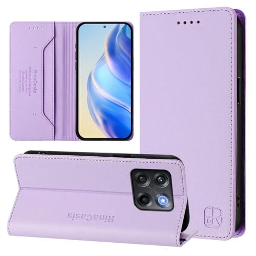 Funda de Cuero con Doble Pliegue y Succión Magnética para OnePlus Ace Pro y 10T Global Rc01 (Morado Claro)