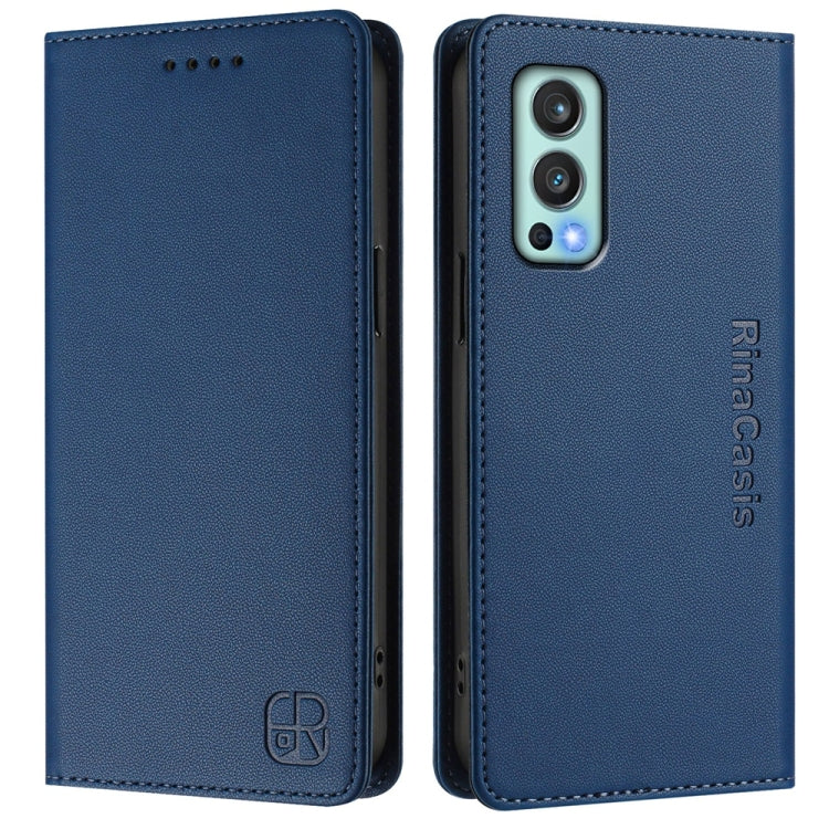 Funda de Cuero con Doble Pliegue y Succión Magnética para OnePlus Nord 2 5G Rc01 (Azul Oscuro)