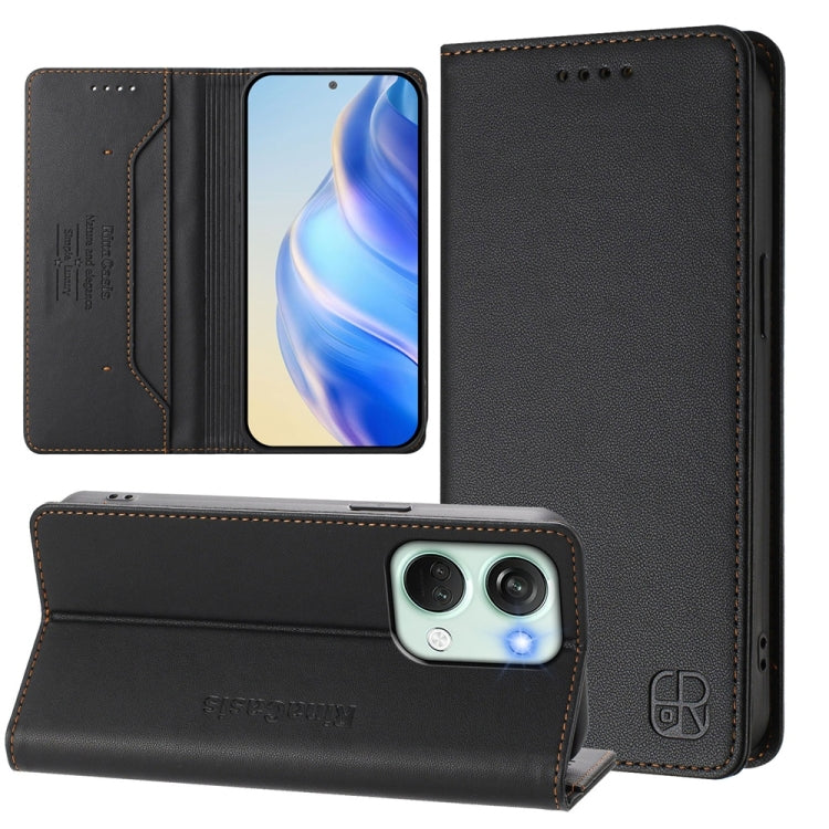 Funda de Cuero Doble Pliegue con Succión Magnética para OnePlus Nord 3 y Ace 2V Rc01 (Negra)