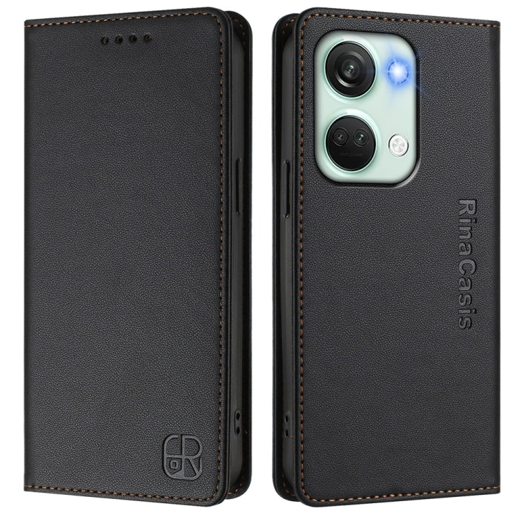Funda de Cuero Doble Pliegue con Succión Magnética para OnePlus Nord 3 y Ace 2V Rc01 (Negra)