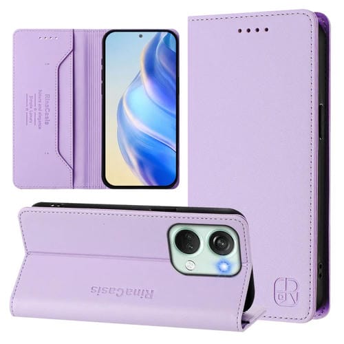 Funda de Cuero con Doble Pliegue y Succión Magnética para OnePlus Nord 3 OnePlus Ace 2V Rc01 (Morado Claro)