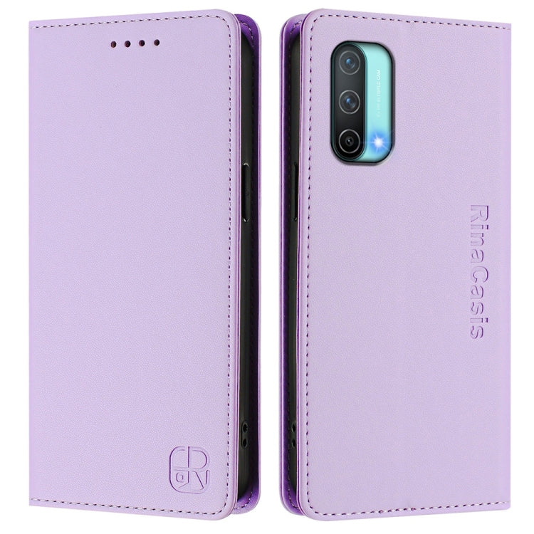 Funda de Cuero con Doble Pliegue y Succión Magnética Rfid para OnePlus Nord Ce 5G Rc01 (Morado Claro)