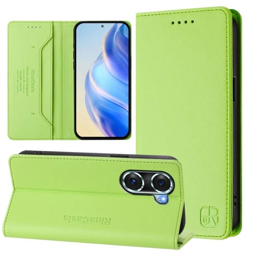 Funda de Cuero para Honor 60 Pro Rc01 con Doble Pliegue y Succión Magnética Rfid (Verde Hierba)