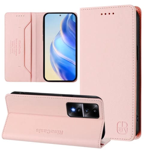 Funda de Cuero con Doble Pliegue y Succión Magnética Rfid para Honor 80 Gt Rc01 (Rosa)