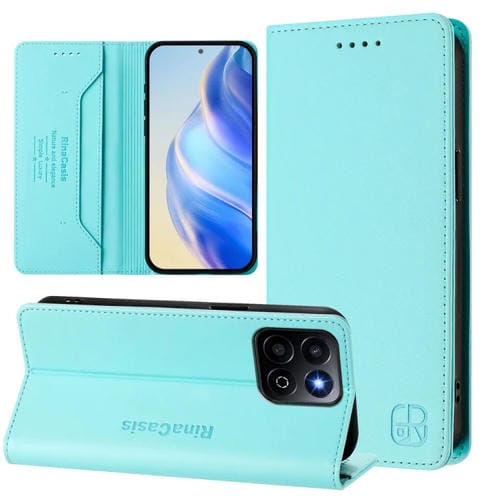Funda de Cuero con Doble Pliegue y Succión Magnética RFID para Honor 200 Smart Global / X7C 4G Rc01 (Verde Menta)