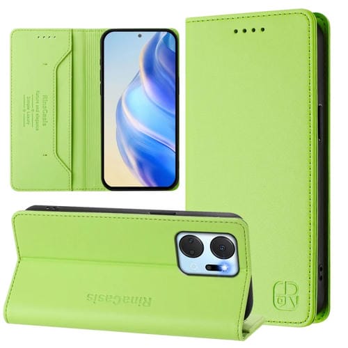 Funda de Cuero con Doble Pliegue y Succión Magnética Rfid para Honor X7A y Play7T Rc01 (Verde Hierba)
