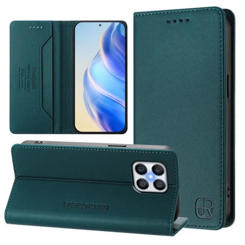 Funda de Cuero con Doble Pliegue y Succión Magnética RFID para Honor X8 4G / X30I / Play6T Pro Rc01 (Verde Oscuro)