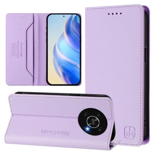 Funda de Cuero con Doble Pliegue y Succión Magnética Rfid para Honor X9 4G/5G y X30 5G Rc01 (Morado Claro)