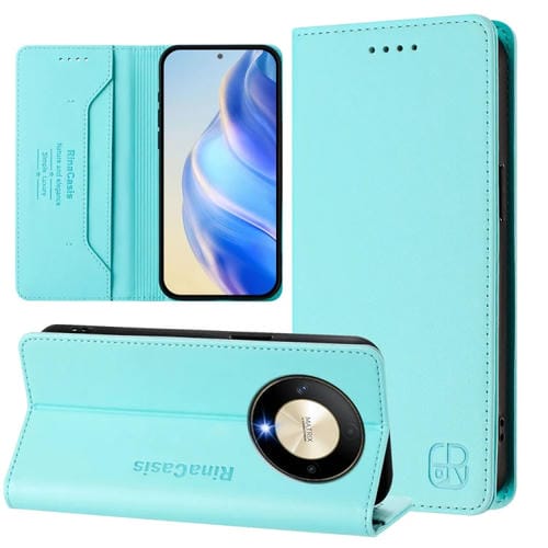 Funda de Cuero con Doble Pliegue y Succión Magnética Rfid para Honor X9B Magic6 Lite 5G (Verde Menta)