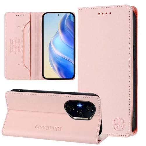 Funda de Cuero con Doble Pliegue y Succión Magnética RFID para Honor 300 Pro / 300 Ultra Rc01 (Rosa)