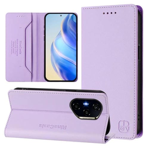 Funda de Cuero con Doble Pliegue y Succión Magnética RFID para Honor 300 Pro / 300 Ultra Rc01 (Morado Claro)