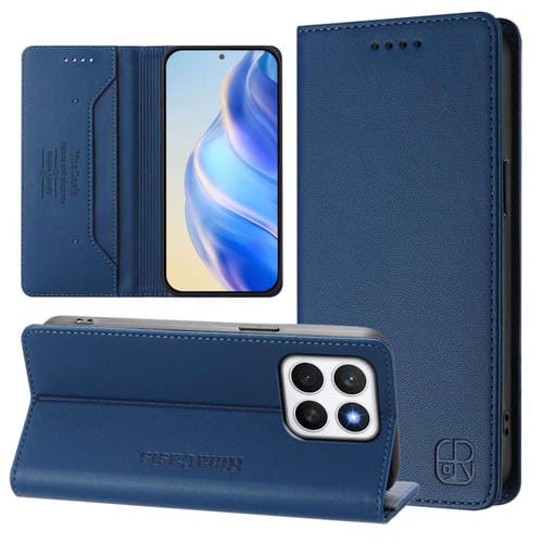 Funda de Cuero con Doble Pliegue y Succión Magnética Rfid para Honor X8C 4G Rc01 (Azul Oscuro)