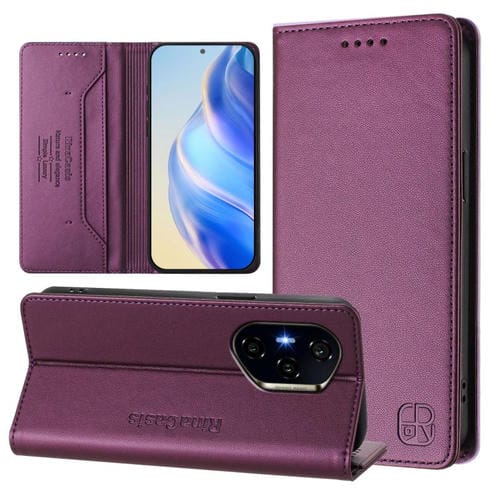 Funda de Cuero Rfid para Honor 400 Rc01 con Doble Pliegue y Succión Magnética (Violeta)