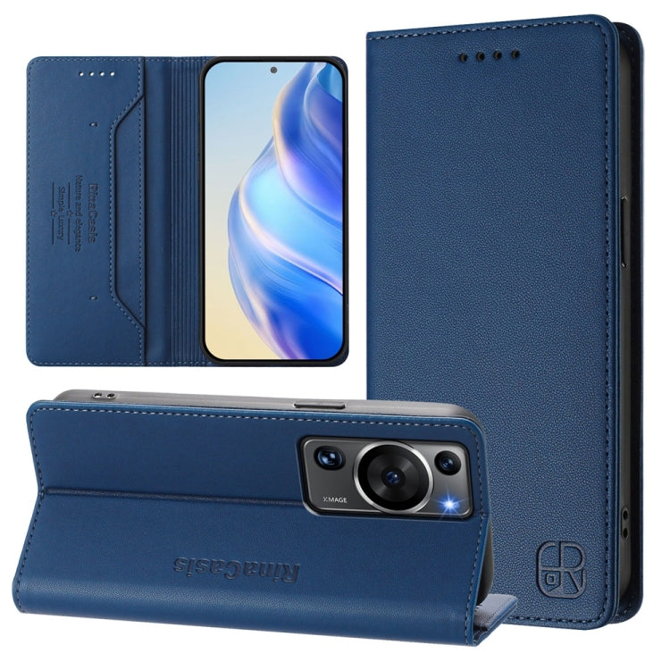 Funda de Cuero con Doble Pliegue y Succión Magnética para Huawei P60/P60 Pro Rc01 (Azul Oscuro)