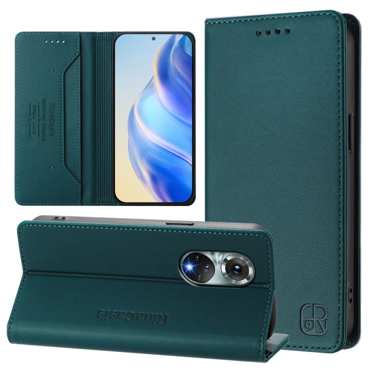 Funda de Cuero Huawei Nova 9 Rc01 con Doble Pliegue y Succión Magnética Rfid (Verde Oscuro)