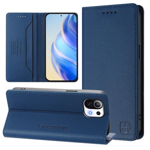 Funda de Cuero con Doble Pliegue y Succión Magnética para Teléfono Xiaomi Mi 11 Lite / Mi 11 Lite 5G Rc01 (Azul Oscuro)