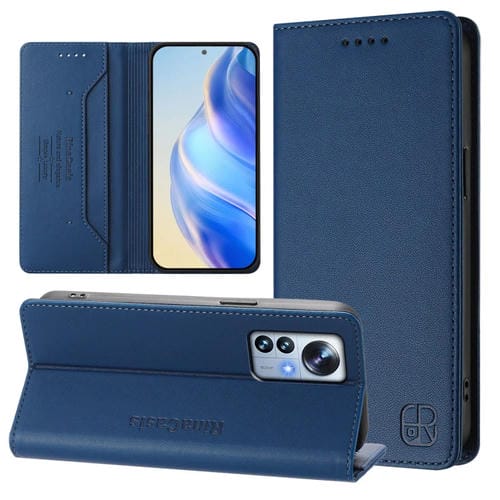 Funda de Cuero con Doble Pliegue y Succión Magnética para Teléfono Xiaomi 12 Pro/12S Pro Rc01 (Azul Oscuro)