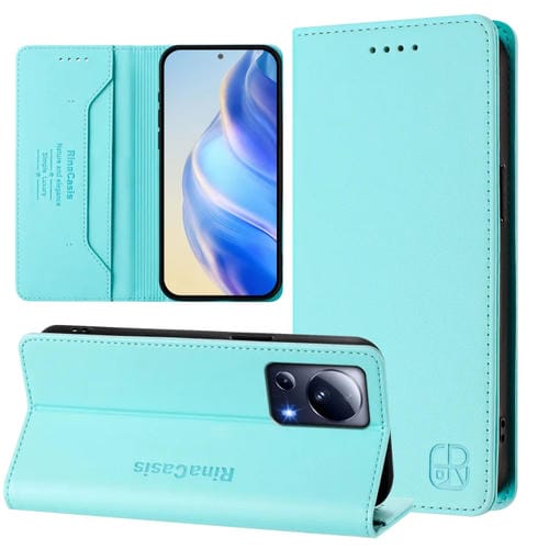 Funda de Cuero con Doble Pliegue y Succión Magnética Rfid para Xiaomi 13 Lite 5G/Civi 2 Rc01 (Verde Menta)