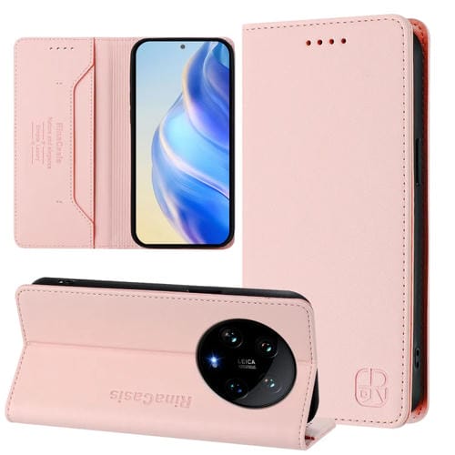 Funda De Cuero Con Doble Pliegue Y Succión Magnética Para Teléfono Xiaomi 14 Ultra 5G Rc01 (Rosa)