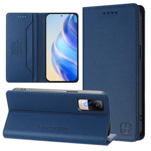 Funda de Cuero con Doble Pliegue y Succión Magnética Rfid para Xiaomi Civi 1S Rc01 (Azul Oscuro)