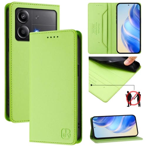 Funda de Cuero con Doble Pliegue y Succión Magnética para Teléfono Xiaomi Poco X6 Neo 5G Rc01 (Verde Hierba)