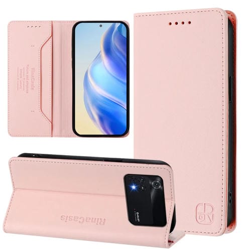 Funda de Cuero con Doble Pliegue y Succión Magnética para Teléfono Xiaomi Poco M4 Pro 4G Rc01 (Rosa)