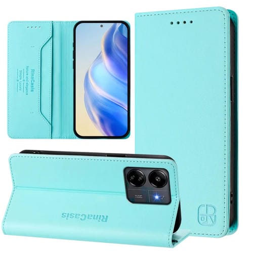 Funda de Cuero con Doble Pliegue y Succión Magnética Rfid para Redmi 13C 5G/4G Global Rc01 (Verde Menta)