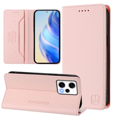 Funda de Cuero con Doble Pliegue y Succión Magnética para Redmi Note 12 Pro Speed / Note 12 Pro 5G Rc01 (Rosa)