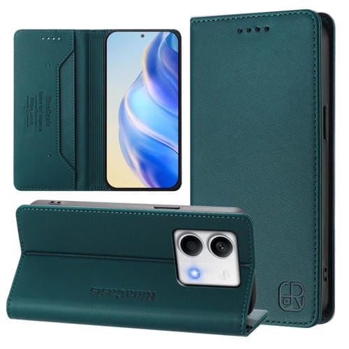 Funda de Cuero con Doble Pliegue y Succión Magnética para Redmi Note 13 5G Global Rc01 (Verde Oscuro)